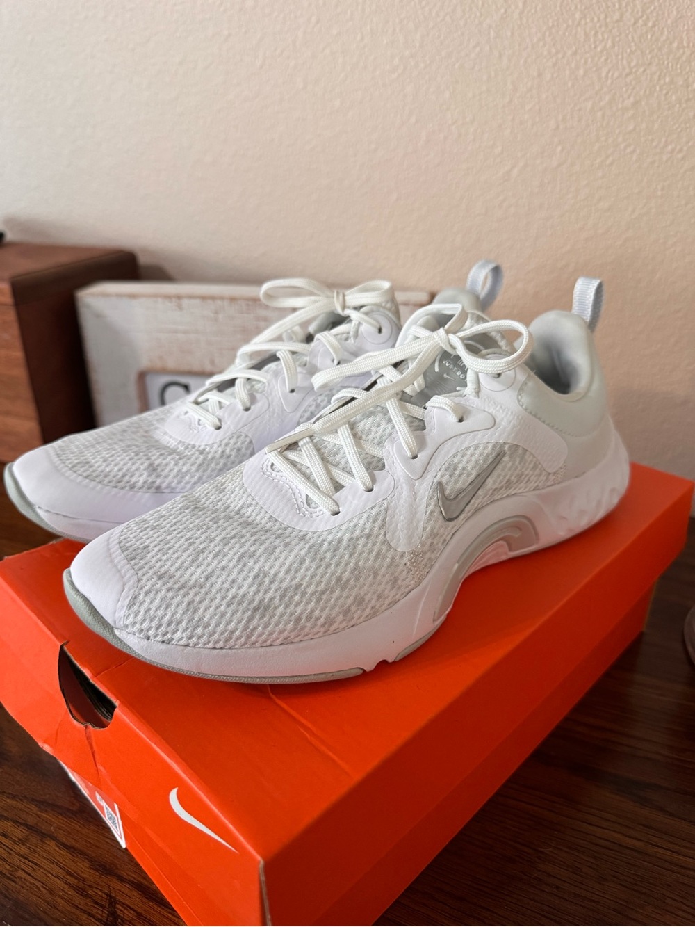 Nike White and Light Grey Mesh Sneakers